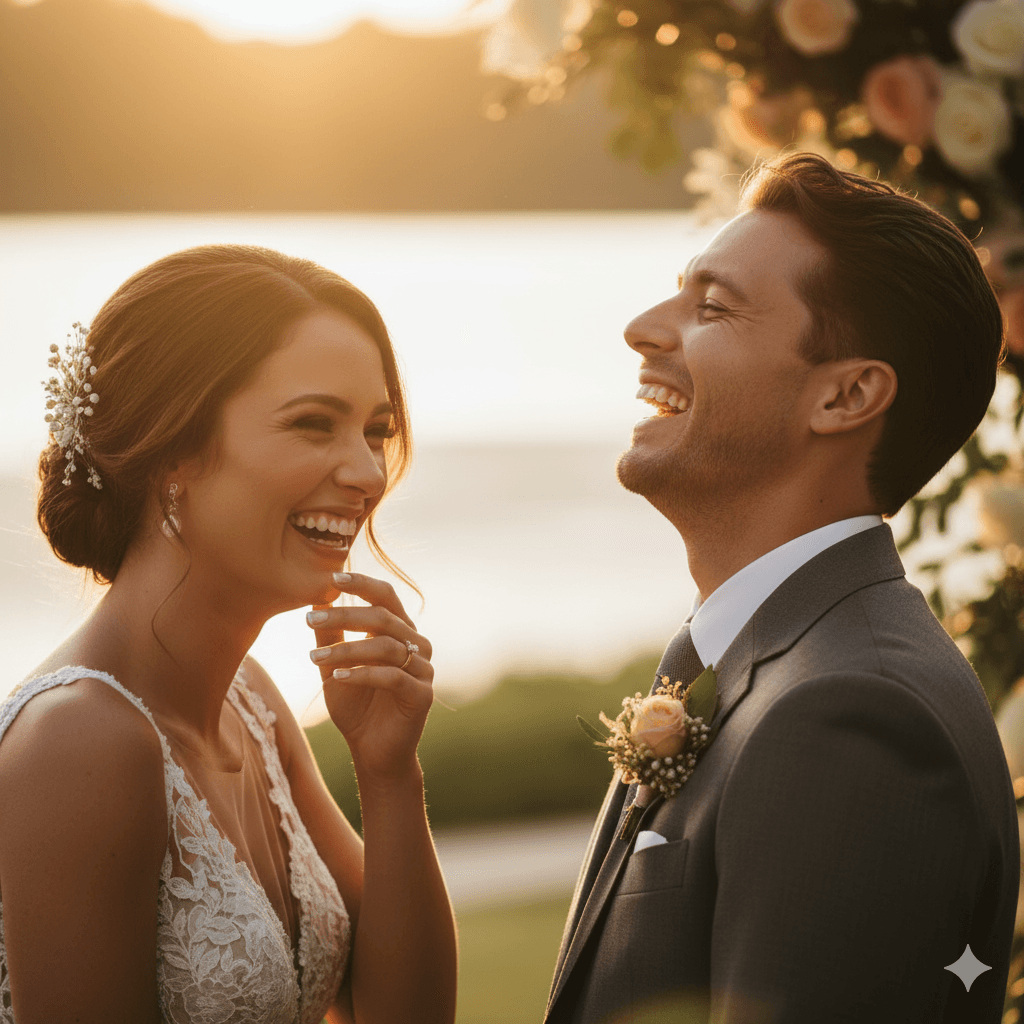 Bali wedding ceremony at the beach with sunset backdrop